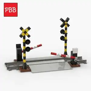 小积木颗粒火车轨道升降杆moc创意摆件铁路道口铁轨diy列车场景