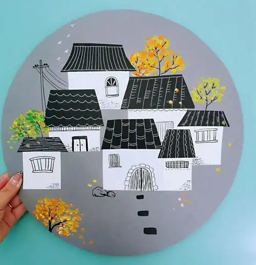 简单的剪纸拼贴画小村秋色46岁