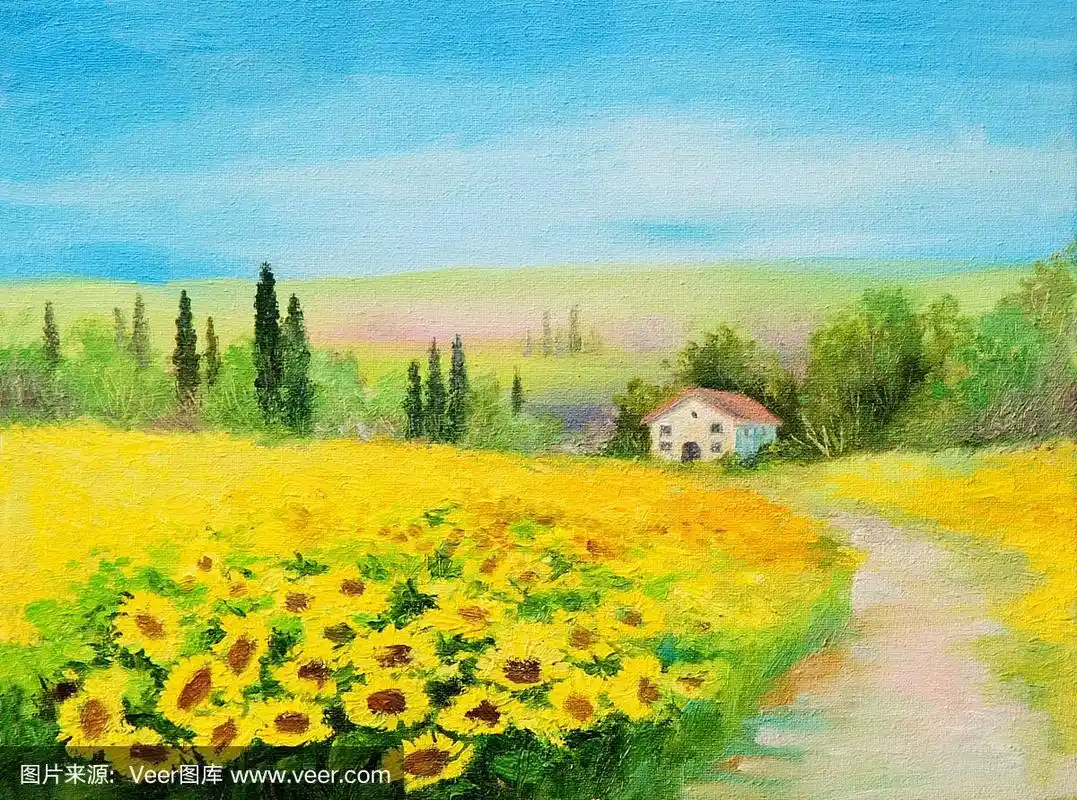 油画风景-向日葵田