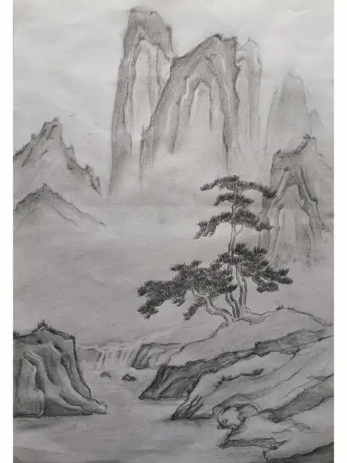 发一组以前五年级学生的素描风景作品,现在都已经毕业读初中去了.