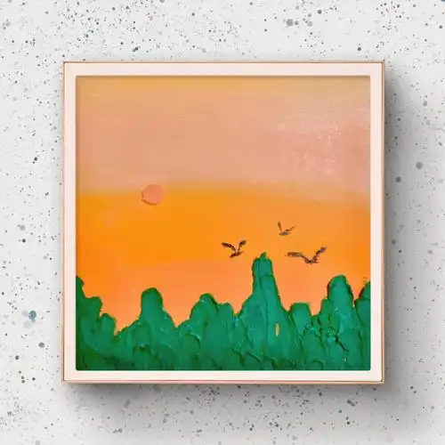 油画棒落日夕阳风景画