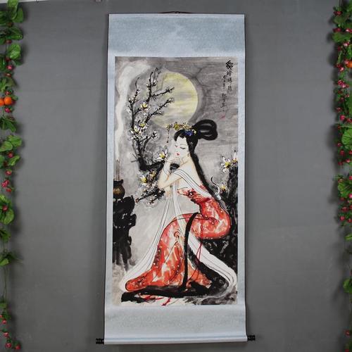 新品国画字画工笔画收藏品中堂书画卷轴画客厅书房挂画貂蝉拜月