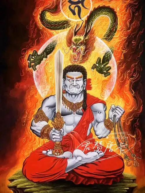 罕见收藏级别纽瓦尼油画风不动明王