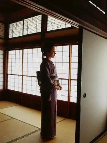 白天,侧面,民族服装,门,亚洲,仅一个女性,仅一个人,拉门,阴影,和服