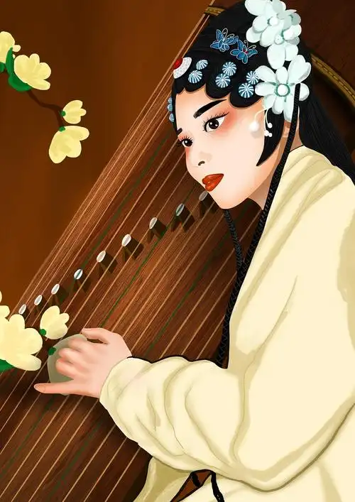 【原创插画】弹古筝的小姐姐|插画|创作习作|设计小j - 原创作品