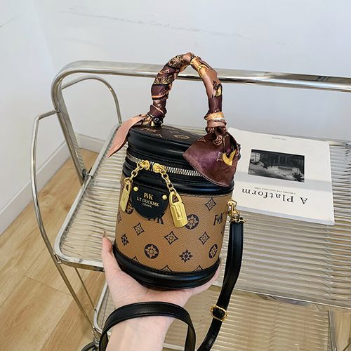 clolv kiss圆筒包包女2023新款网红圆柱形手提水桶包时尚复古老花单肩