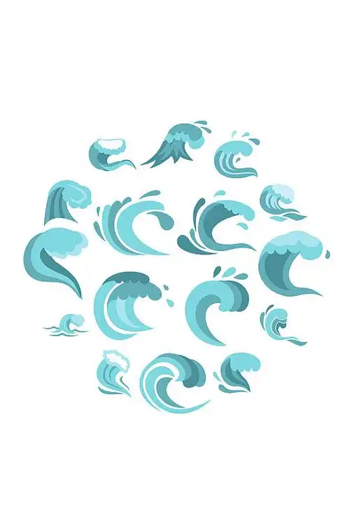简约卡通小清新浪花免扣元素蓝色浪花展板