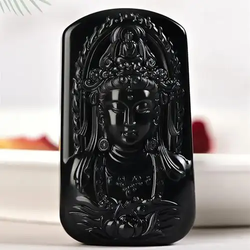 天然和田玉墨玉观音吊坠观世音菩萨玉坠男士款玉石观音头玉佩礼品