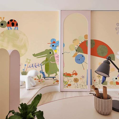 鳄鱼动物卡通壁纸儿童房可爱北欧风墙纸墙布男孩女孩卧室床头背景