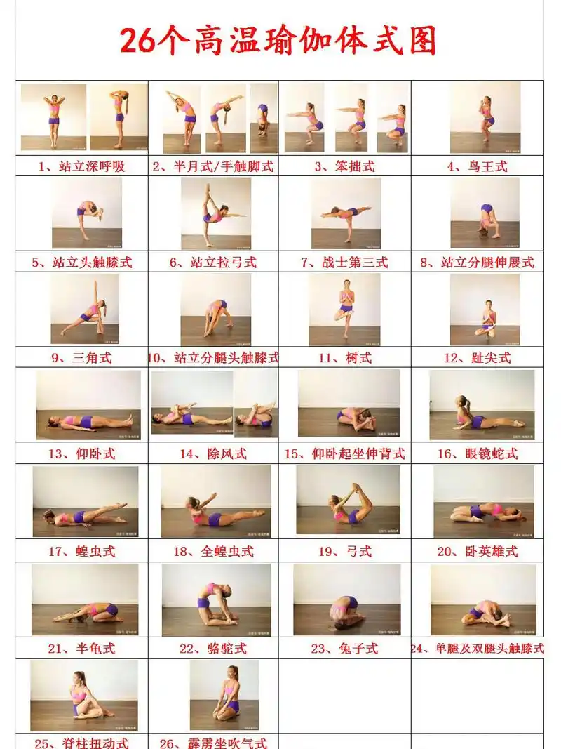 26个高温瑜伽体式 需要的拿去,翻看上一个是体式介绍
