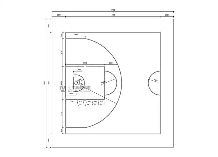 标准半场篮球场划线尺寸图片