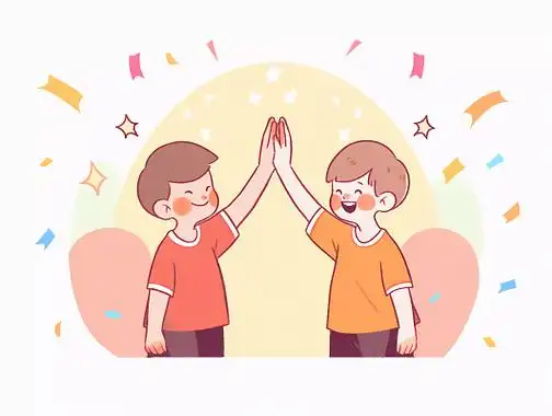 击掌小男孩击掌卡通元素扁平