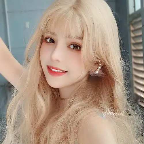 韩可可假发假发女圆脸长卷发奶金色大波浪网红中长发可爱蓬松假发