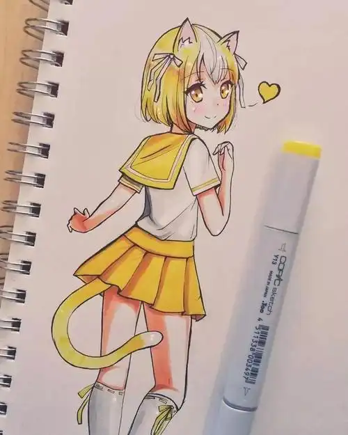 可爱到犯规的马克笔动漫人物元气满满的女孩让人心动