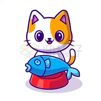 卡通大花猫吃鱼小猫吃鱼插画3506815矢量图片免抠素材