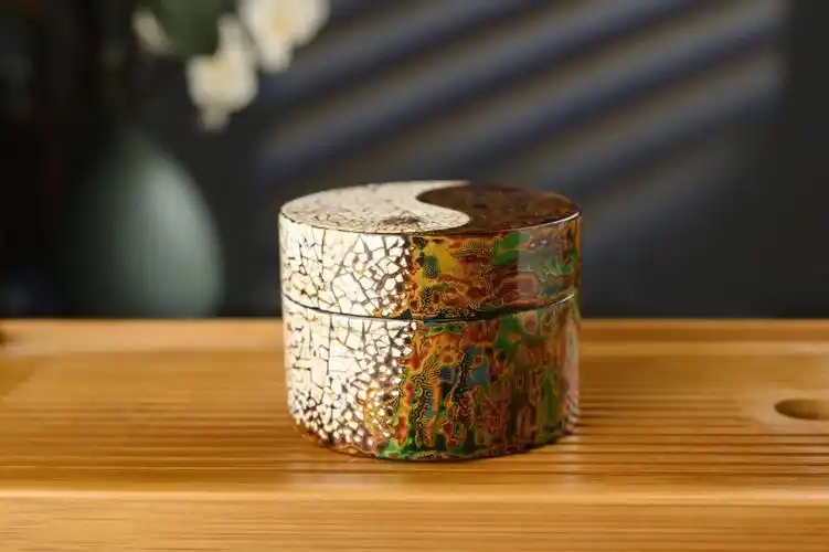 大漆贴蛋壳工艺茶叶罐