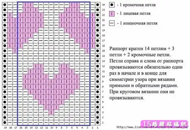 棒针编织的心形和云彩图案图解