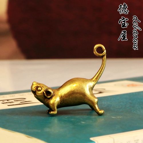 古玩纯铜实心长尾巴小老鼠钥匙扣挂件鼠年本命年小生肖老鼠钥匙扣