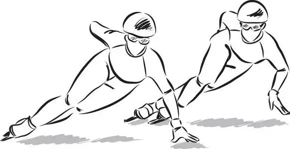 矢量男孩在沿着这条路的人行道上旱冰鞋上滑冰短道速滑滑冰手套冬季奥