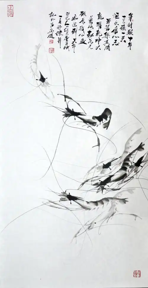 [转载]欣赏画家伍建丰初冬画虾新作·水墨画虾竹兰