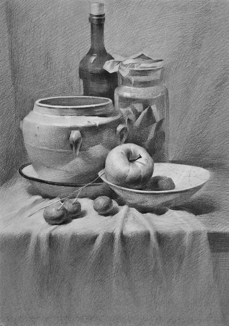 素描静物罐子酒瓶步骤示范.#创作灵感 #画画 #一起学画画  - 抖音