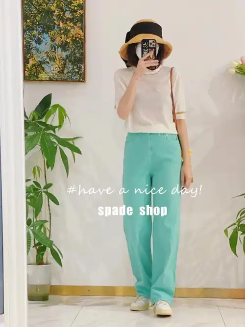 韩国货新款薄荷绿牛仔裤