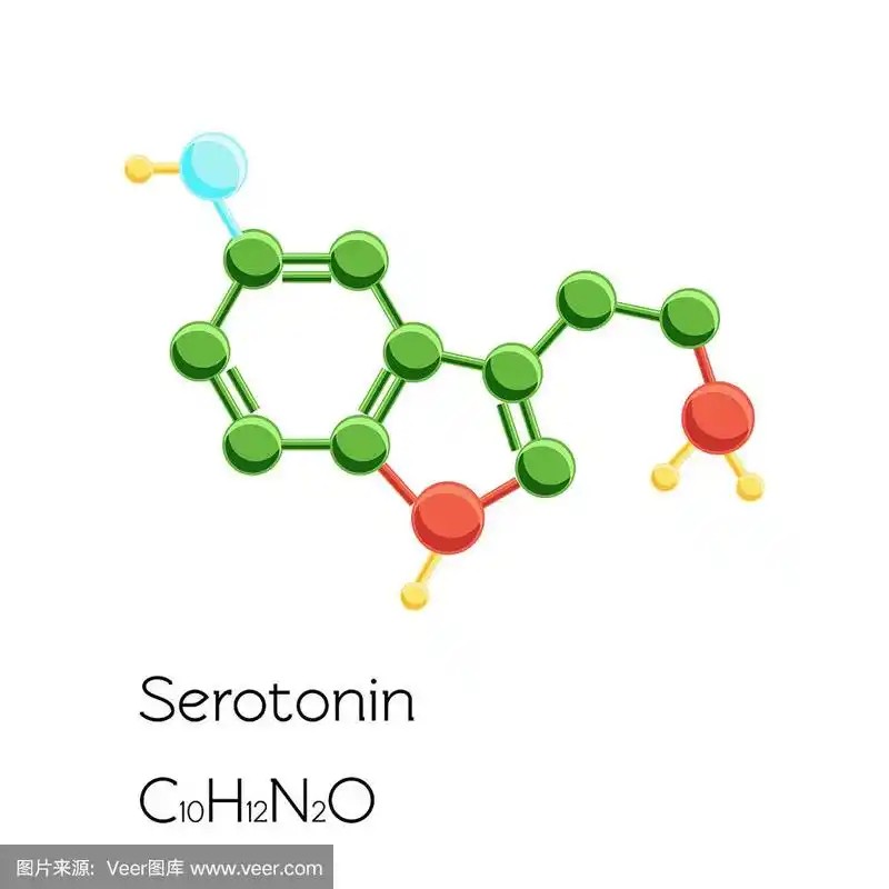 血清素激素结构化学式分离在白色背景.