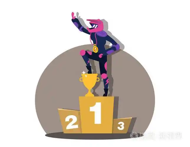 摩托车越野赛冠军在三级领奖台与金杯奖牌.