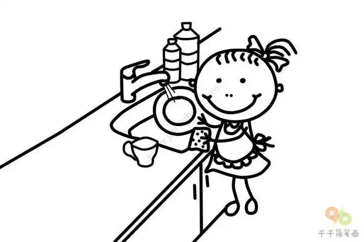 儿童自己洗碗简笔画