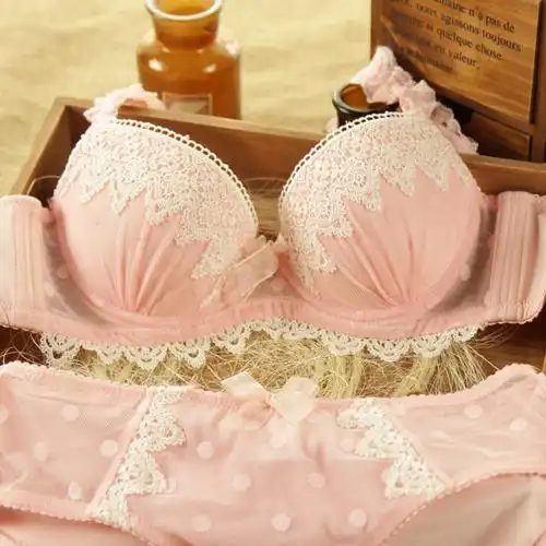 甜美可爱波点圆点文胸套装聚拢调整型内衣小胸mm爆乳加厚春夏