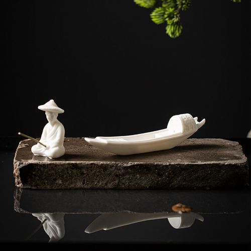 陶瓷小船摆件古代渔船微景观造景摆设桌面假山流水鱼缸盆景装饰品