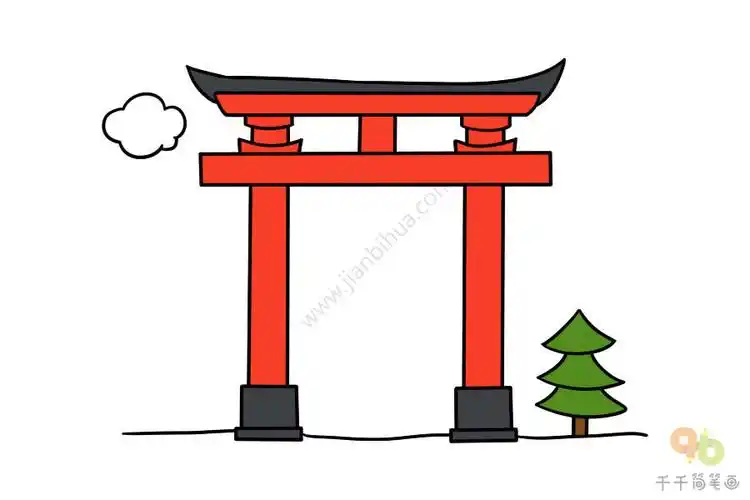 千本鸟居简笔画怎么画_日本简笔画