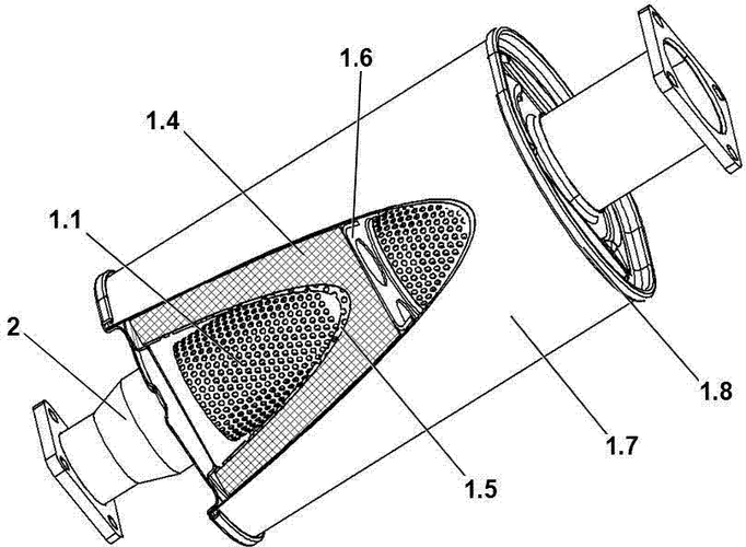 该消声器的内管采用了锥形进气管结构,可有效降低气流摩擦噪声,内管