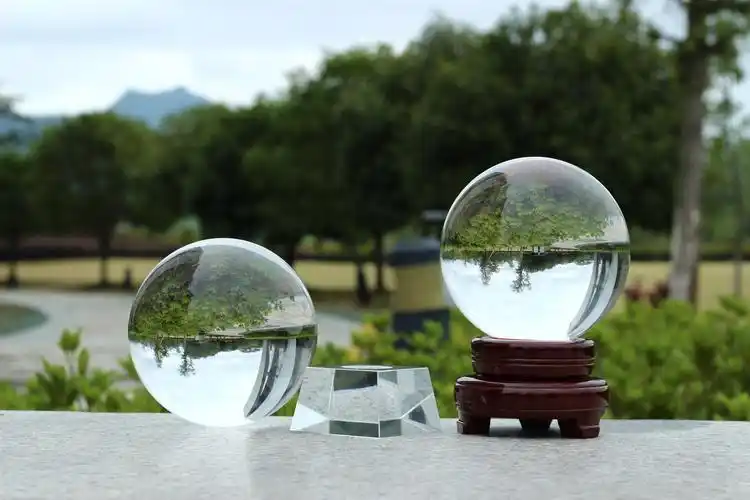 人造黄色水晶玻璃球装饰品客厅办公桌家居 20厘米透明球加木底【图片