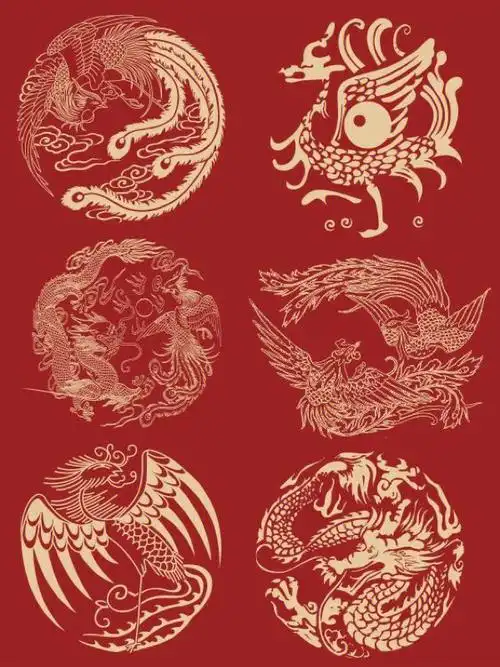 矢量龙凤图腾纹样中国风的神秘力量