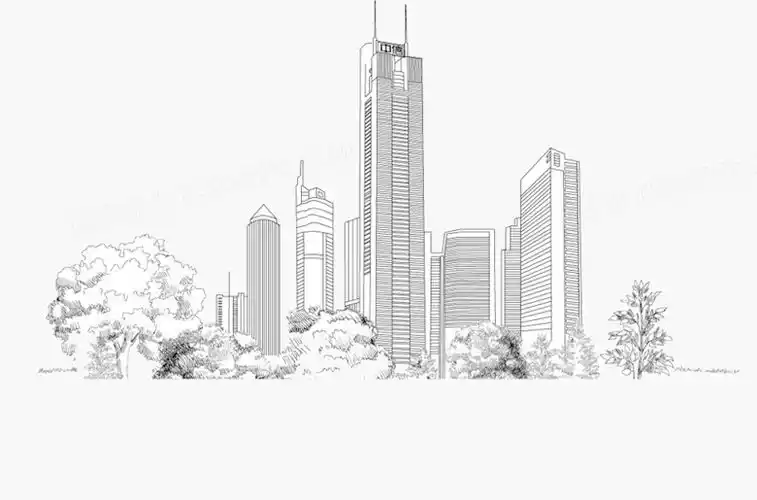 本作品全称为《卡通手绘高楼大夏创意元素》,在整个配色上使用黑白