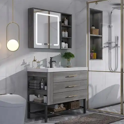 北欧落地智能木浴室闪电客柜洗手池洗脸盆卫生间挂墙式卫浴洗漱台组合