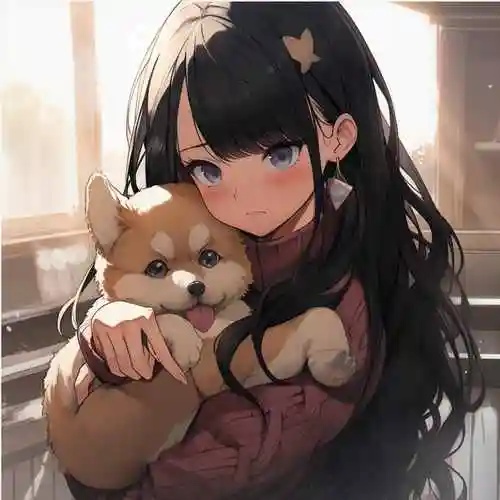 女孩和狗头像,抱着狗狗插画漫画动漫卡通头像_4