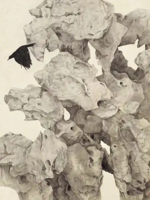 工笔大家喻继高之女喻慧画太湖石花鸟画