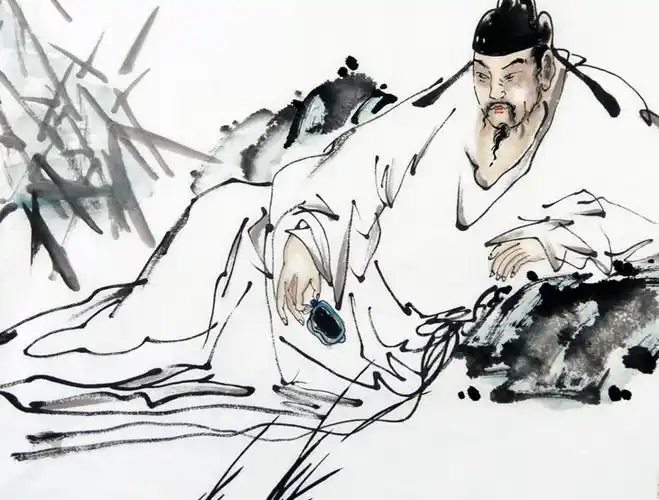 王铭水墨人物《李白醉酒》送画册