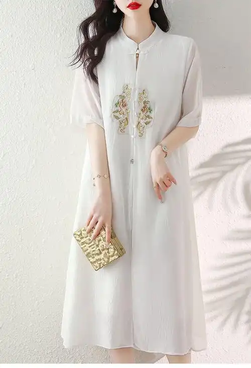 唐装女中国风真丝连衣裙中式改良旗袍2024新款年轻款桑蚕丝裙子 - 17