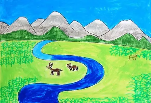 少儿书画作品-美丽的草原/儿童书画作品美丽的草原欣赏_中国少儿美术
