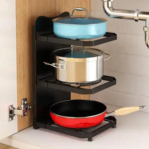 厨房锅具置物架多层锅架橱柜内下水道墙转角防烫放蒸炒锅平底架子