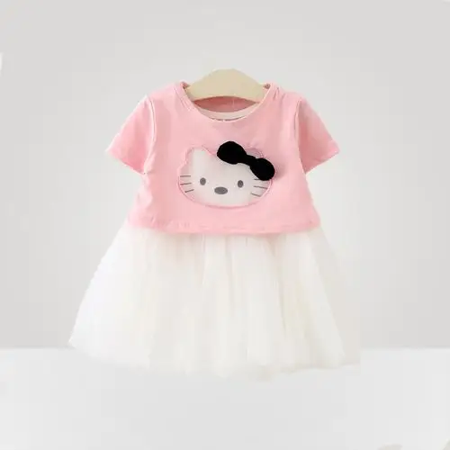 orangelady女童卡通kt猫蝴蝶结裙子两件套