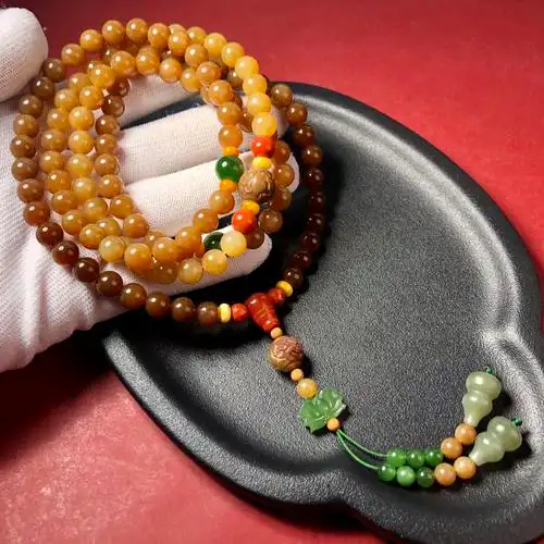 且末原创diy和田108颗佛珠多圈手链羊脂碧玉手饰