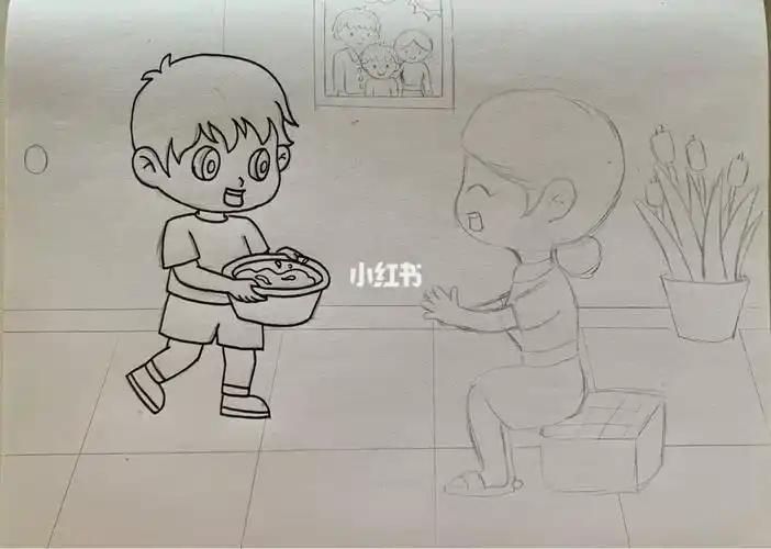 幼儿简笔画帮妈妈洗脚
