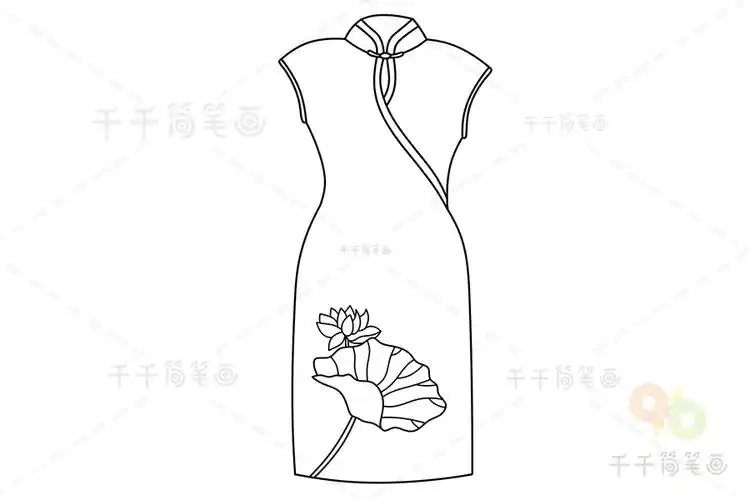 旗袍简笔画画法1
