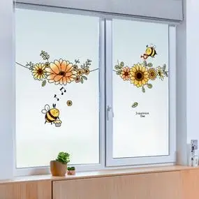花卉玻璃贴纸客厅窗户防走光磨砂静电浴室隔断防窥透光不透人窗贴