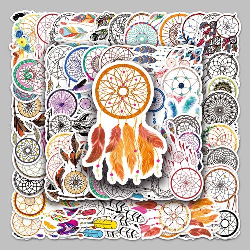 50张捕梦网卡通行李箱贴纸防水涂鸦贴纸滑板车电脑平板咕卡装饰