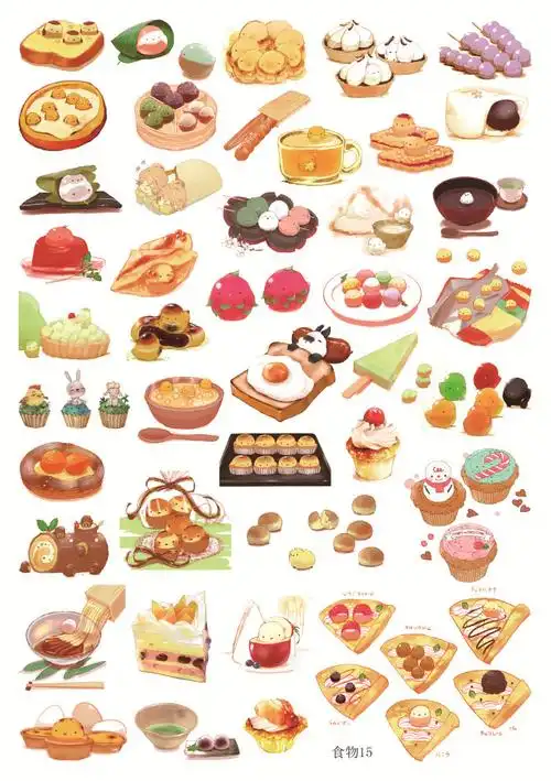 手帐贴纸手绘食物日常生活美食甜品蛋糕 相册日记diy装饰a5大贴画